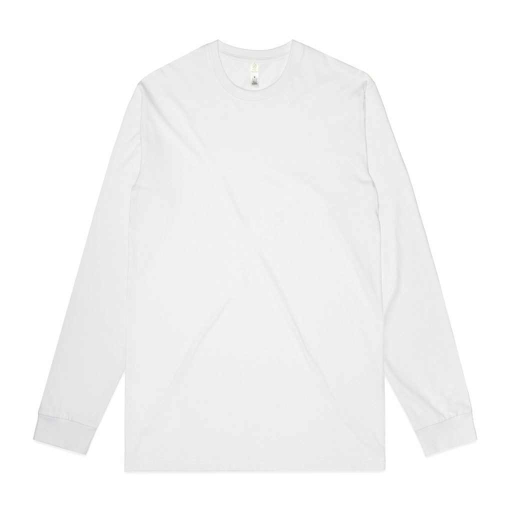 AS Colour 5020G Mens Organic Long Sleeve T Shirt Custom Wholesale Print Dropship Fulfillment White POD Front